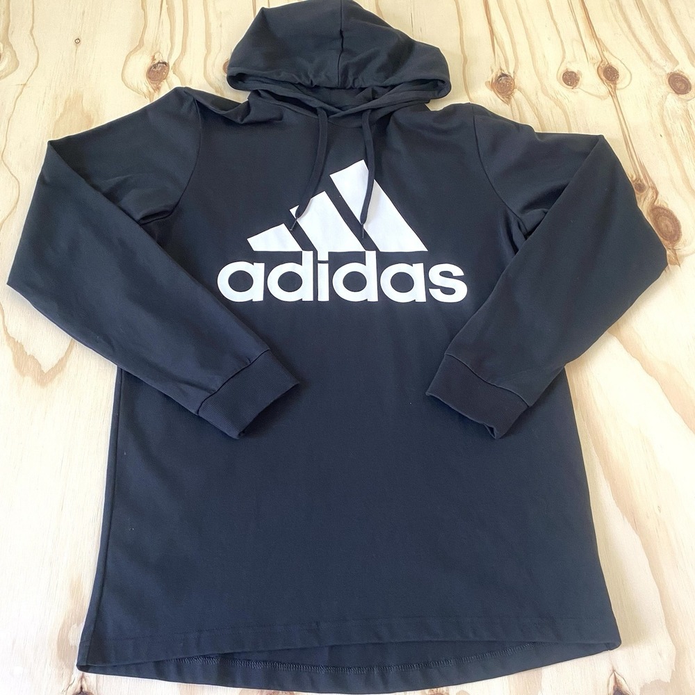 Adidas Hoodie Mens Large Black Shirt Weight Gym Casual Big Three Stripe Logo
